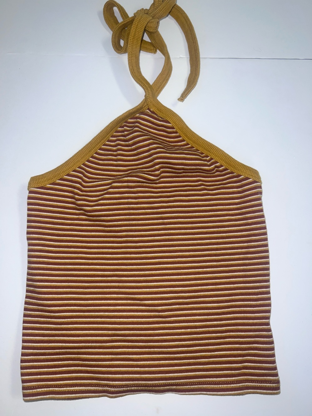 American Eagle Outfitters Striped Halter Tank Top in Mustard and Brown